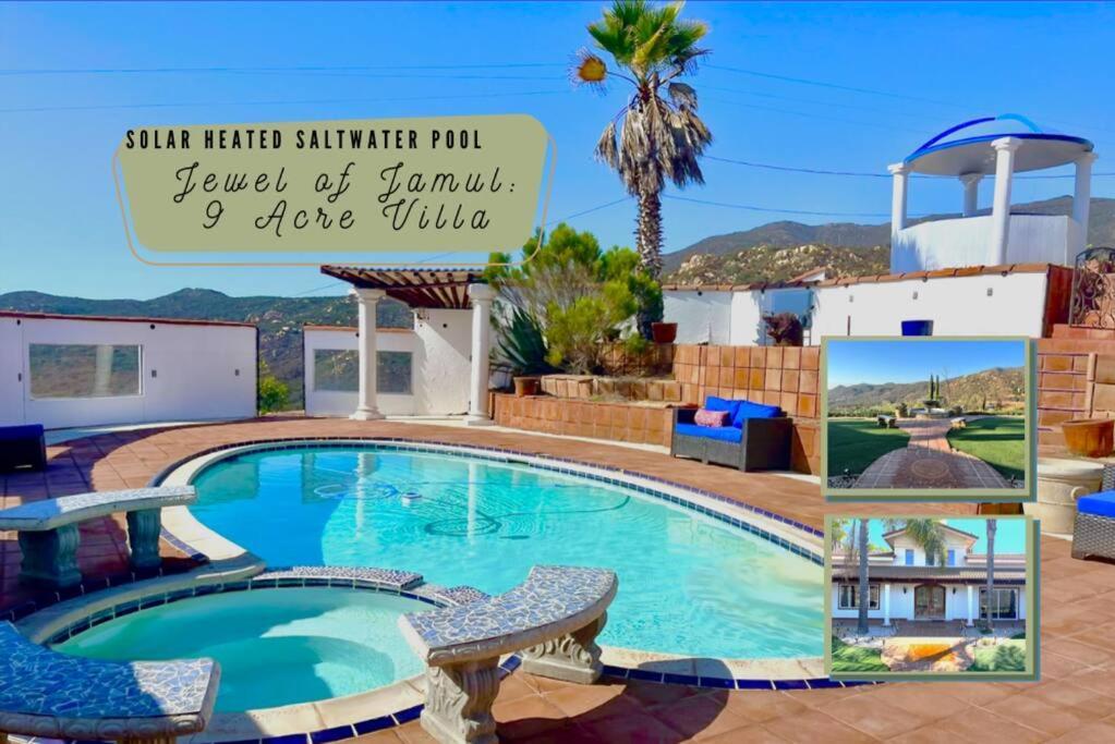 Private Home On 10 Acres - Heated Salt Pool & Jacuzzi, Mountain & City Views, Horseshoes, Basketball, Bbq, Golf Putting, Foosball, Croquet, Bose Stereo, White Cotton Bedding - Hilltop Hacienda, Pool Heat Optional Jamul Экстерьер фото